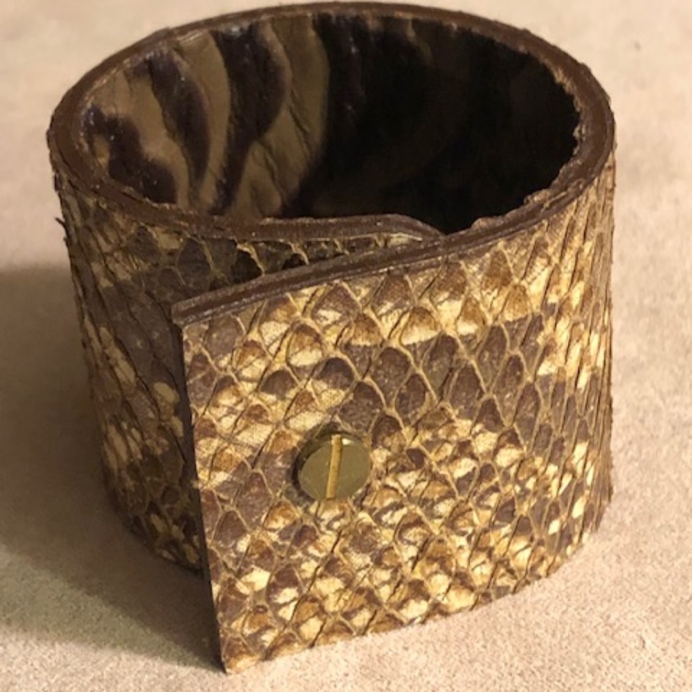 Brown Leather/Python Reversible Cuff - image 3